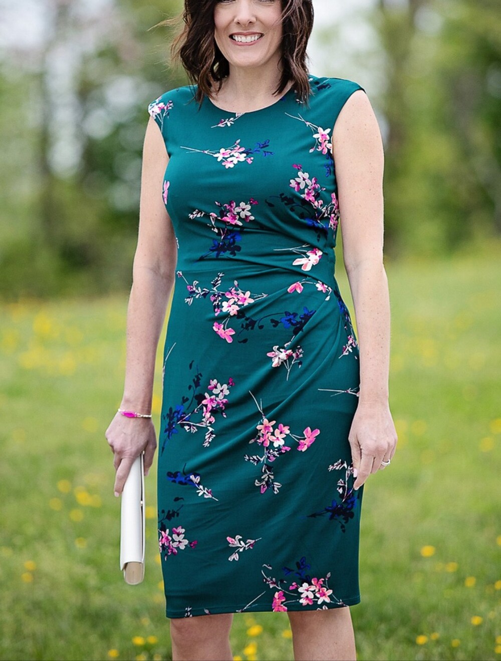 Eliza J Teal Floral Cap-Sleeve Sheath Dress